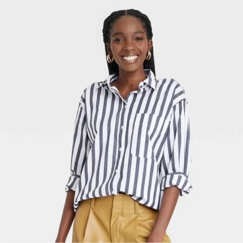 a new day Black and White Striped Button Down Shirt